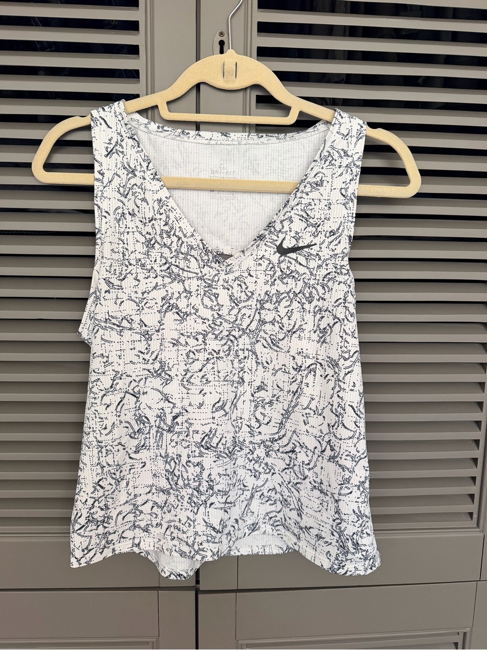 Nike White & Black Printed V-Neck Slim Fit DriFit Athletic Tank